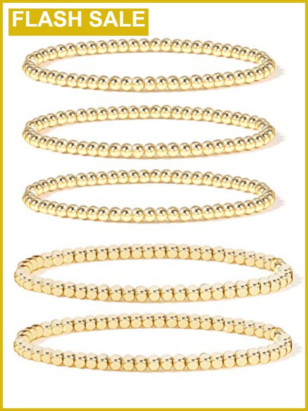14K Gold Plated Bead Ball Bracelet Set Stretch Stackable Bohemian
